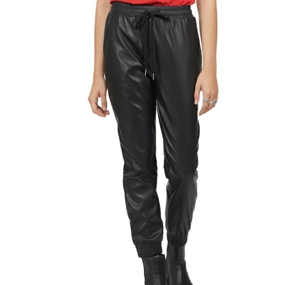 Badgley Mischka Studio Vegan Leather Joggers Black Women's Medium